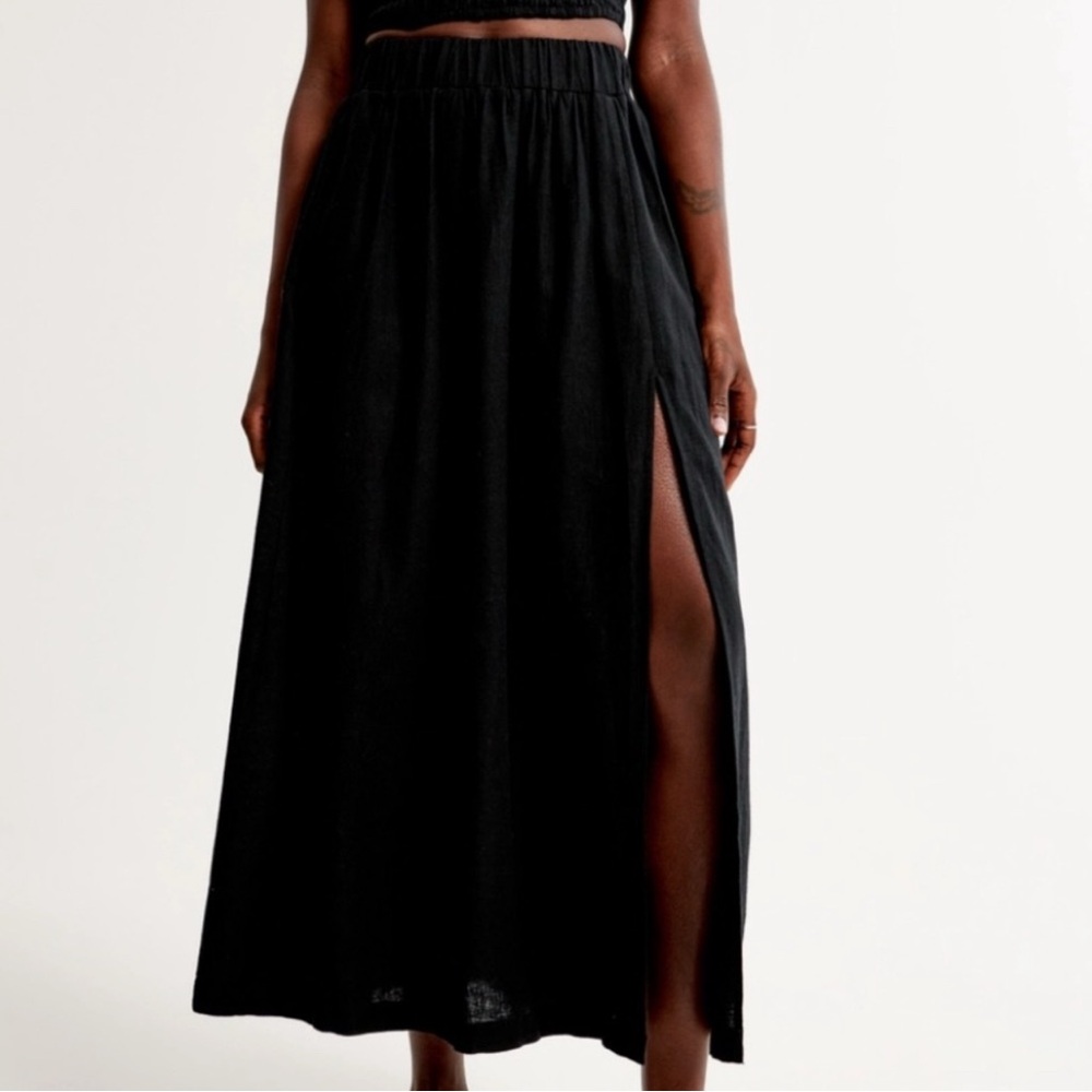 NWT Abercrombie & Fitch Maxi Skirt Linen Blend High Slit Pull On
